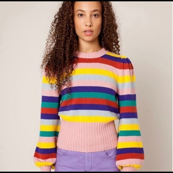 Rachel Antonoff Bridget Puff Sleeve rainbow stripe Sweater - Picture 1 of 16